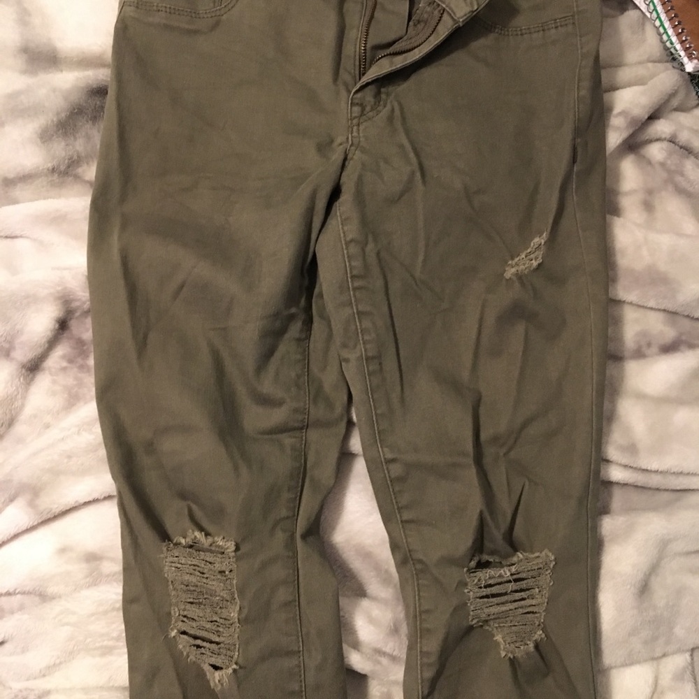 Olive ripped skinny jeans